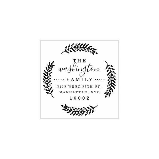 手描き素朴リースファミリ差出人住所 ラバースタンプ (インプリント)