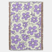手描き紫とクリームフラワーデザイン スローブランケット (正面縦)
