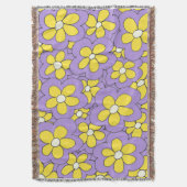 手描き紫と黄色の花のデザイン スローブランケット (正面縦)