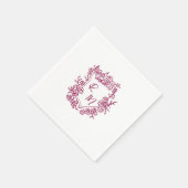手描き紫フローラクレストモノグラム結婚ズ スタンダードカクテルナプキン (角)