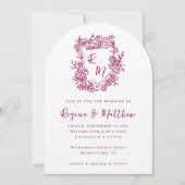 手描き紫フローラクレストモノグラム結婚ズ 招待状 (正面)