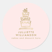 手描き結婚のケーキの水色 ラウンドシール (正面)