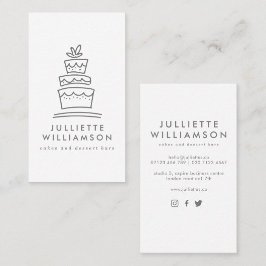 手描き結婚のケーキの水色 名刺 (正面/裏面)
