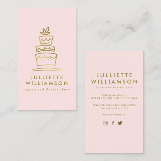 手描き結婚のケーキの水色 名刺 (正面/裏面)