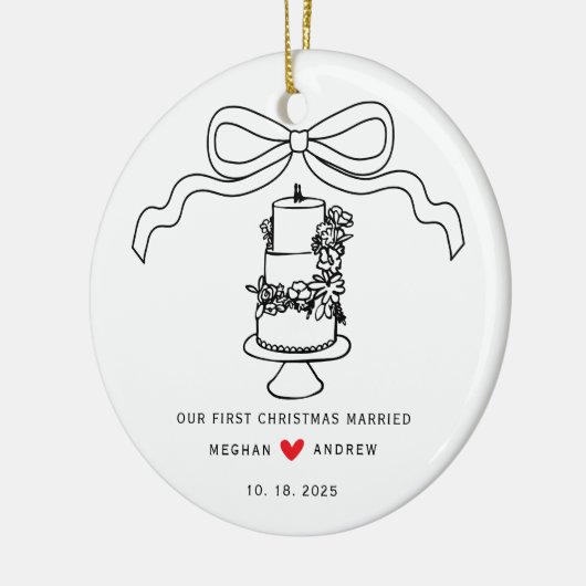 手描き結婚のケーキ セラミックオーナメント (左)