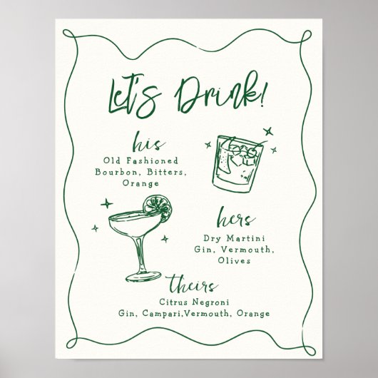 手描き結婚のシグネチャーカクテル飲み台 ポスター (正面)