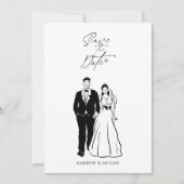 手描き結婚の新郎新婦 セーブザデート (正面)