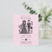 手描き結婚の漫画新郎新婦ピンク (スタンド正面)