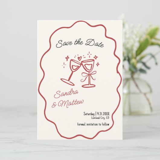 手描き結婚式の日付を保存 招待状 (スタンド正面)