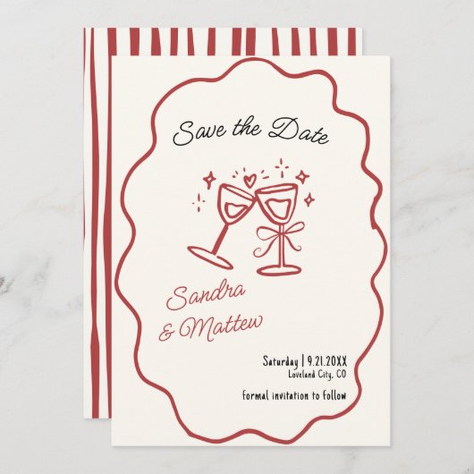 手描き結婚式の日付を保存 招待状 (正面/裏面)