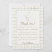 手描き緑のガチョウ間抜けギンガムベビーシャワー サンキューカード (正面)