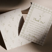 手描き緑のガチョウ間抜けギンガムベビーシャワー サンキューカード