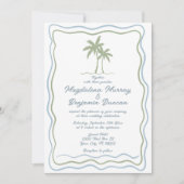 手描き緑の波打ちフレームパーム結婚ツリー 招待状 (正面)