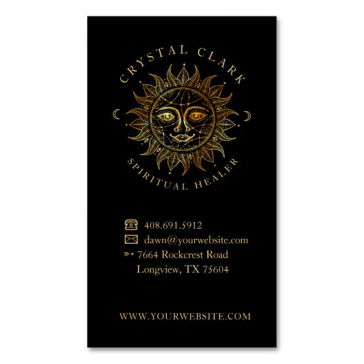 手描き美しい天空の太陽顔星 マグネット名刺 (正面縦)