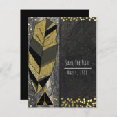 手描き羽根とテペ金ゴールドブラック救日付 案内ポストカード (正面/裏面)