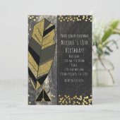 手描き羽根&テペ金ゴールドブラック招待状 招待状 (スタンド正面)