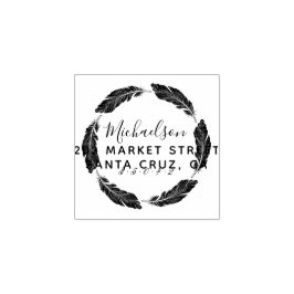 手描き羽毛ファミリ名差出人住所 ラバースタンプ