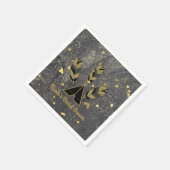 手描き羽毛&テペ金ゴールドブラックボホグラム スタンダードカクテルナプキン (角)