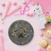 手描き羽毛&テペ金ゴールドブラックボホグラム ペーパープレート (パーティー)