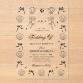 手描き航海の沿岸貝殻結婚の アクリル招待状 (正面)