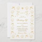 手描き航海の沿岸貝殻結婚の 招待状 (正面)