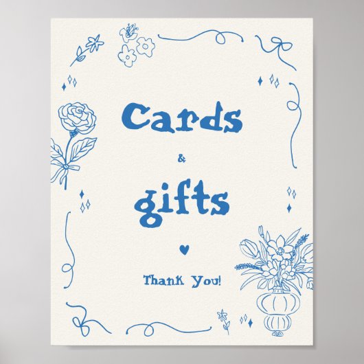 手描き花お洒落カードとギフトサイン ポスター (正面)