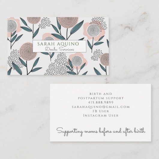 手描き花お洒落ドゥラ誕生サービス 名刺 (正面/裏面)