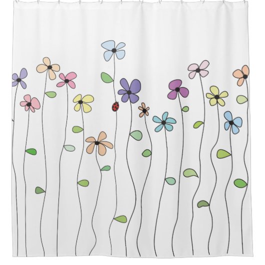 手描き花とラディバグシャワーカーテン シャワーカーテン (正面)