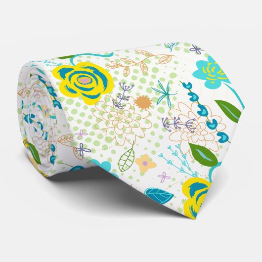 手描き花と対照的なバックネクタイ ネクタイ (ロール)