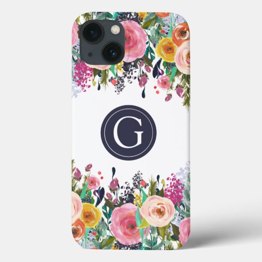 手描き花のイニシャル入りアップルiPhoneケース Case-Mate iPhoneケース (裏面)