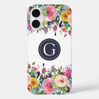 手描き花のイニシャル入りApple iPhoneケース iPhone 16ケース