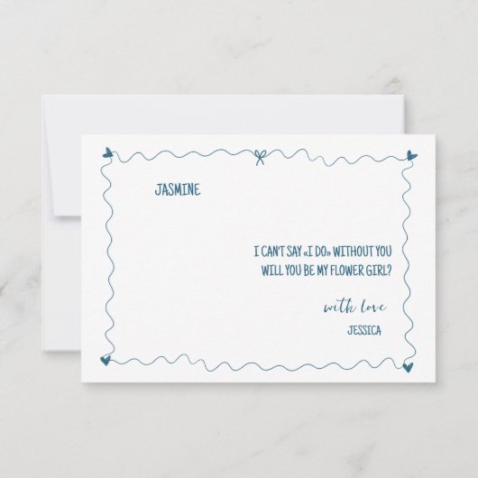 手描き花の女の子の提案カード 招待状 (裏面)