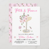 手描き花びらとプレセコブライダルシャワー 招待状 (正面/裏面)