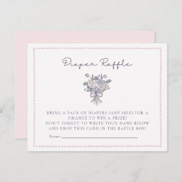 手描き花フレーム点々のあるおむつラッフルカード 招待状