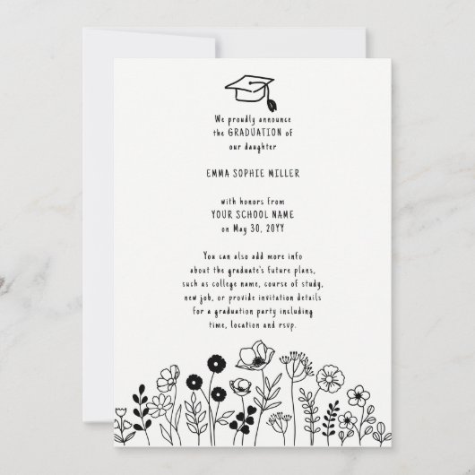 手描き花卒業発表 招待状 (正面)