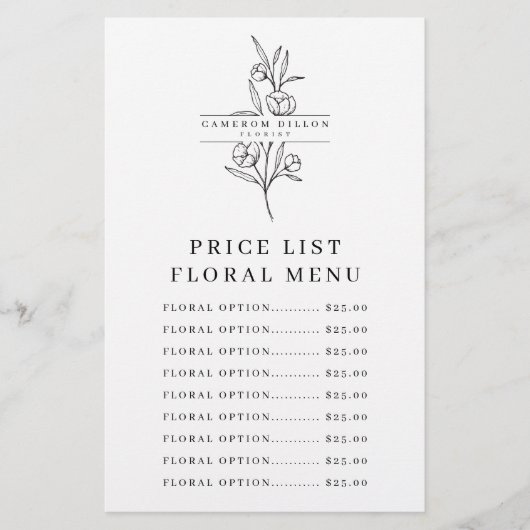 手描き花屋フラワーショップ価格表表シート チラシ (正面)