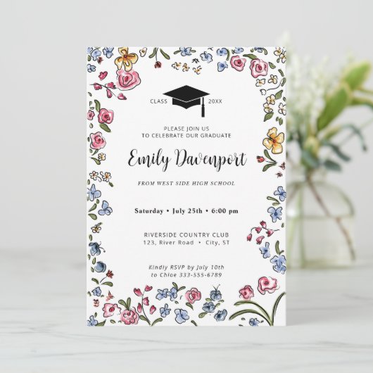 手描き花後部卒業写真 招待状 (スタンド正面)