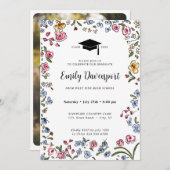 手描き花後部卒業写真 招待状 (正面/裏面)