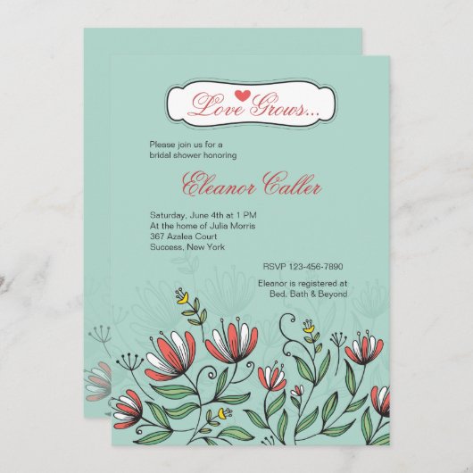 手描き花招待状 招待状 (正面/裏面)