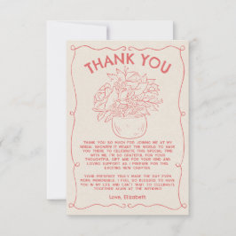 手描き花枠珊瑚赤サンキューカード 招待状