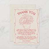 手描き花枠珊瑚赤サンキューカード 招待状 (正面/裏面)