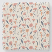 手描き花柄 ストーンコースター (正面)