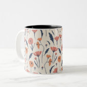 手描き花柄 ツートーンマグカップ (正面左)