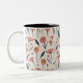 手描き花柄 ツートーンマグカップ (左)