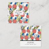 手描き花模様コーラルブルーガーデンフローリスト スクエア名刺 (正面/裏面)