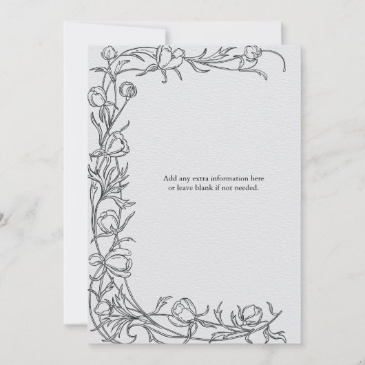 手描き花模様植物学エレガントブライダルシャワー 招待状 (裏面)