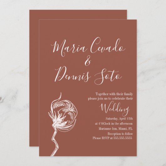 手描き花模様結婚ズアーストーン招待状 招待状 (正面/裏面)