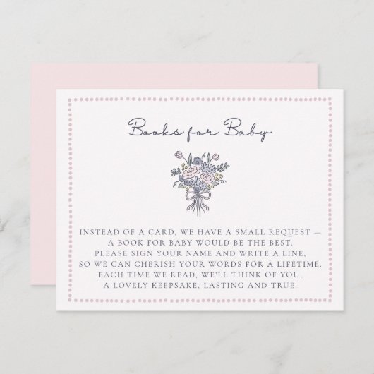 手描き花点々のある枠ベビー 招待状 (正面/裏面)