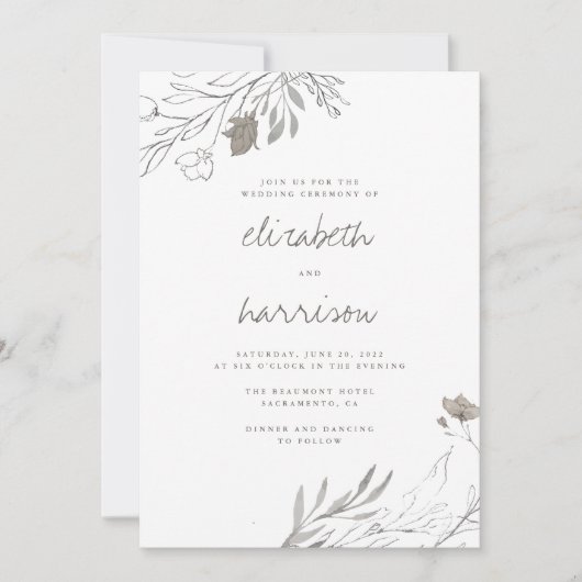 手描き花素朴水色結婚の 招待状 (正面)