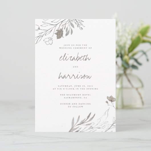 手描き花素朴水色結婚の 招待状 (スタンド正面)